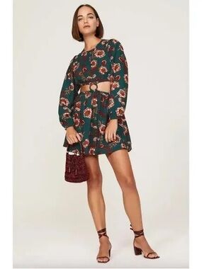 MINKPINK Green Floral Cutout Long Sleeve Mini Dress